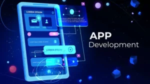 Graphic element of mobile phone, depicting APP development