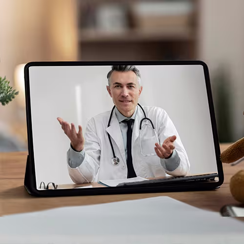 Our Healthcare Services Showing Doctor on Video Call